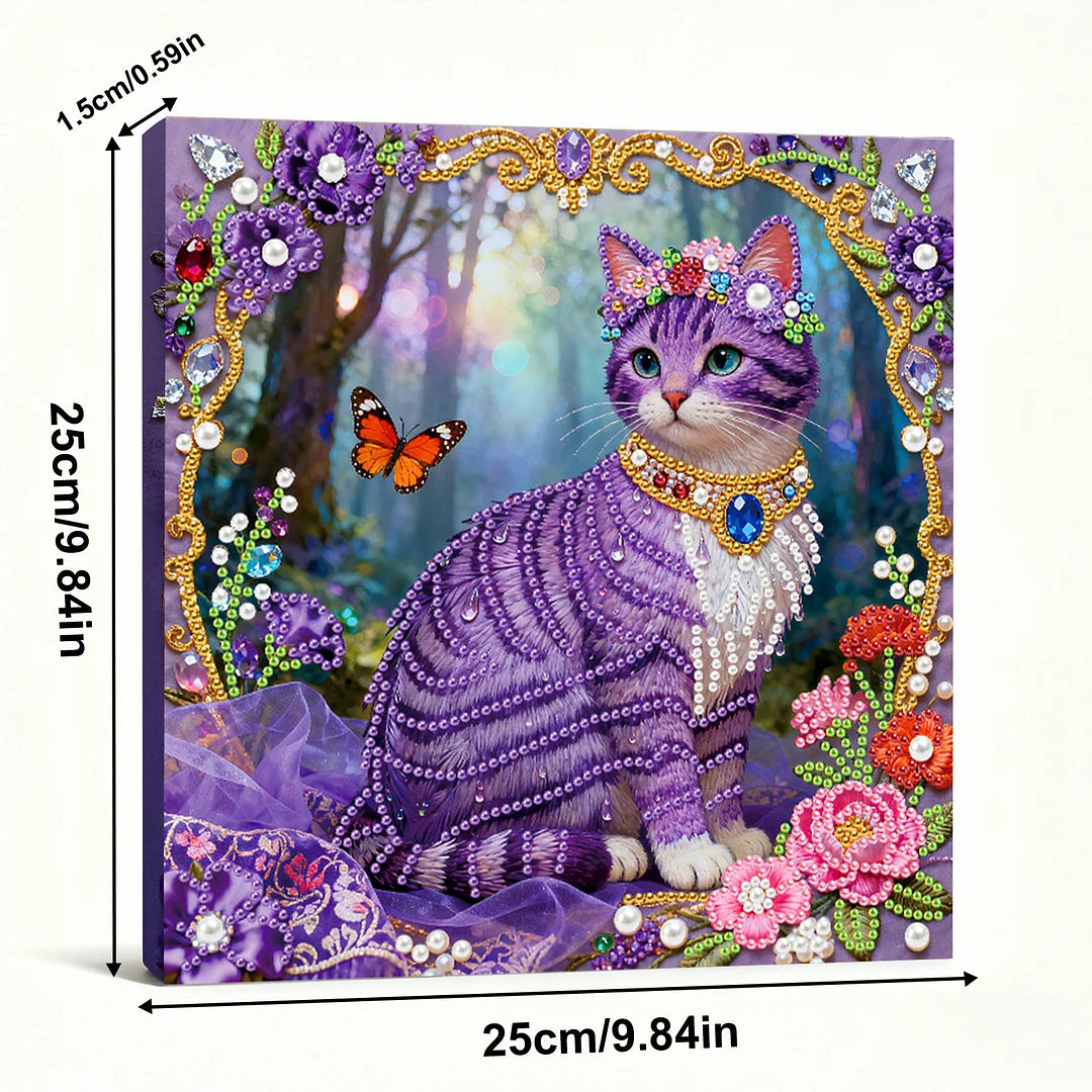 DIY Pearl Painting With Frame - Handmade Self-Adhesive Pearls - Cat (25*25cm) B