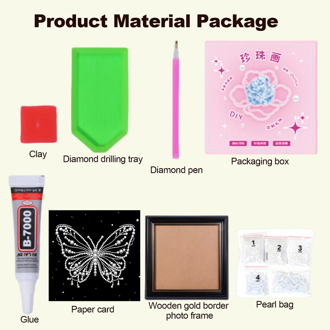 DIY Pearl Painting With Frame - Handmade Self-Adhesive Pearls - Butterfly (27*27cm)