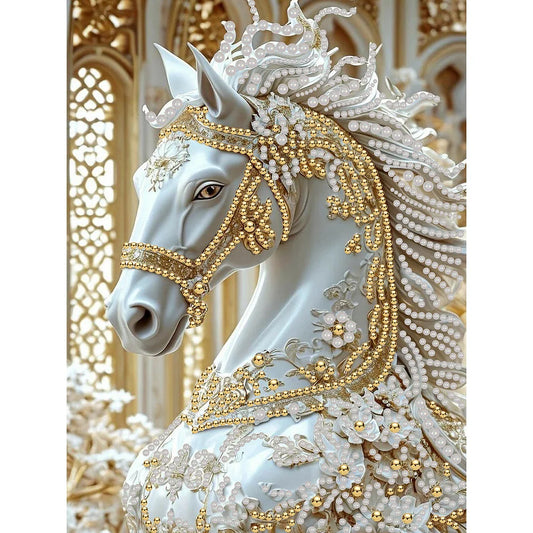 DIY Pearl Painting With Frame - Handmade Self-Adhesive Pearls - Horse (30*40cm) D