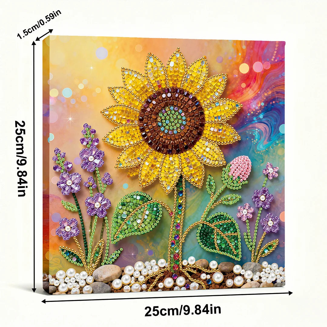 DIY Pearl Painting With Frame - Handmade Self-Adhesive Pearls - Sunflower (25*25cm) A