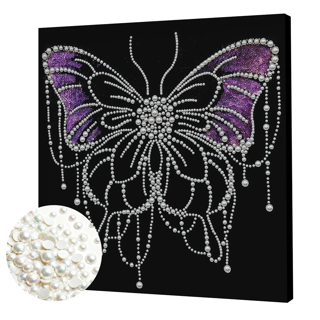 DIY Pearl Painting With Frame - Handmade Self-Adhesive Pearls - Butterfly(30*30cm)