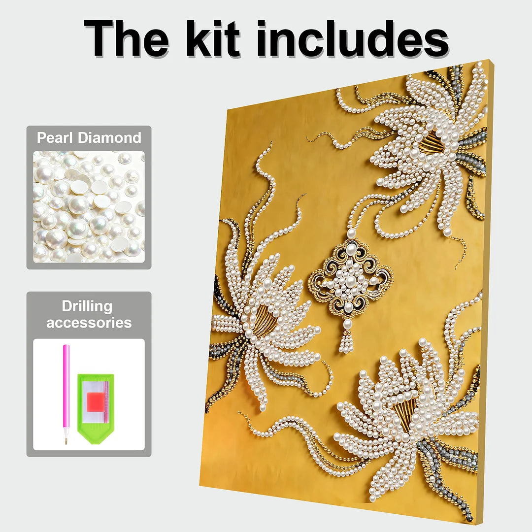 DIY Pearl Painting With Frame - Handmade Self-Adhesive Pearls - Wheat Ingot (30*40cm) B