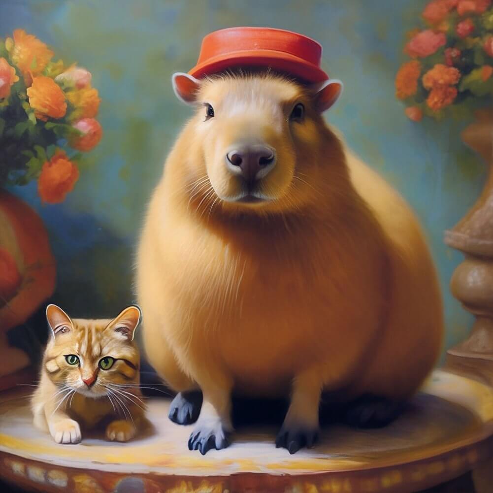 Capybara and Cat 5D DIY Diamond Painting Kit