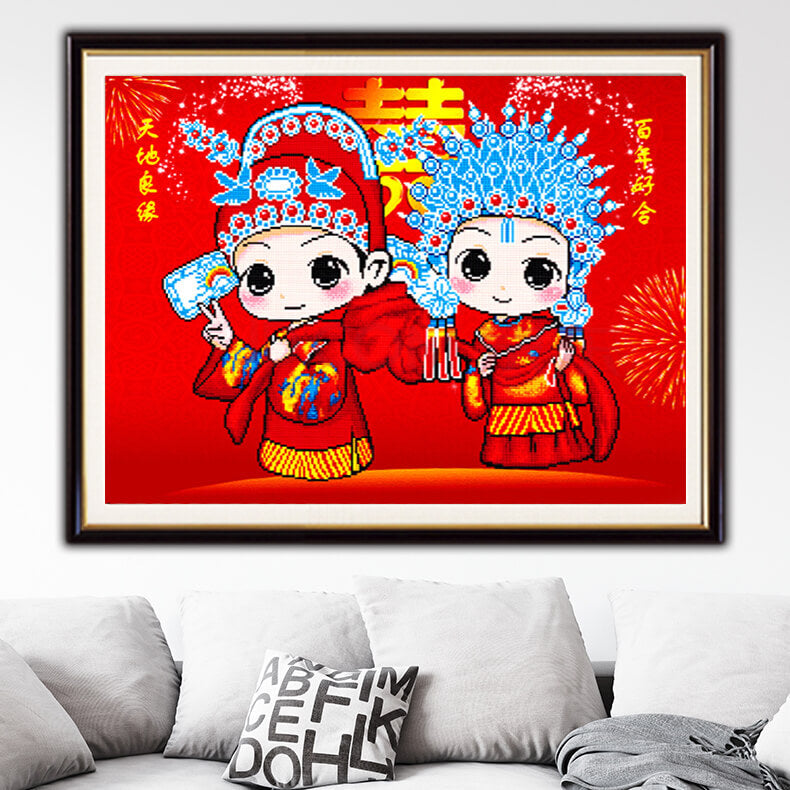 AB luxurious polyester cloth diamond Painting Kits | Groom And Bride