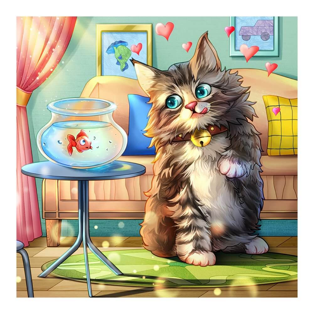 5D DIY Diamond Painting Kit - Full Round / Square - Cat and Fish
