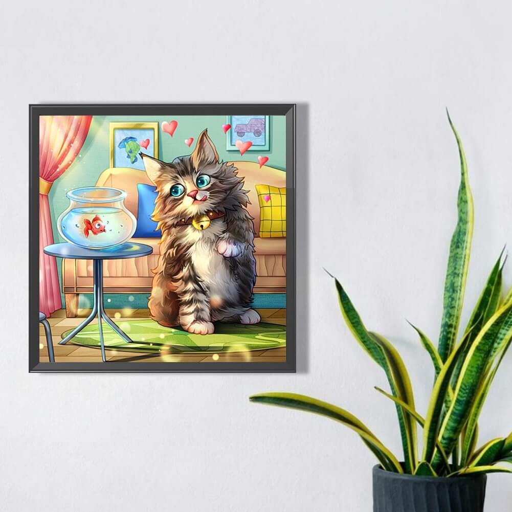Cat and Fish 5D DIY Diamond Painting Kit