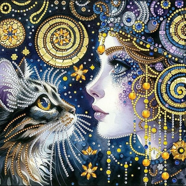 Cat And Woman Crystal Rhinestone Diamond Painting