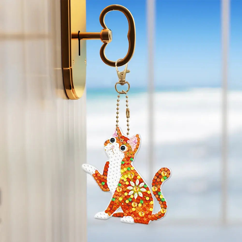 5pcs Cat DIY Diamond Painting Keychains