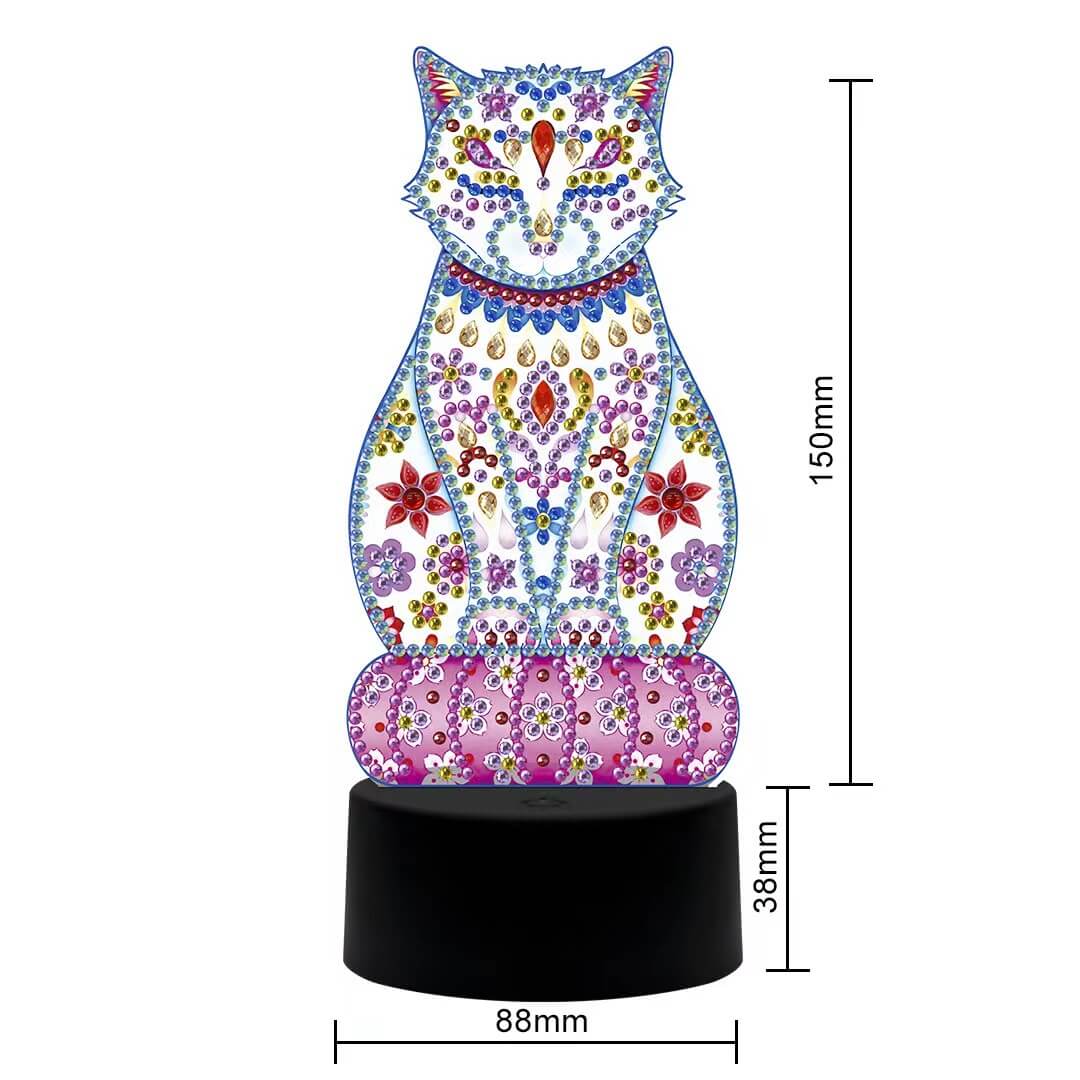 DIY Cat Diamond Painting Led Table Lamp Ornament Size
