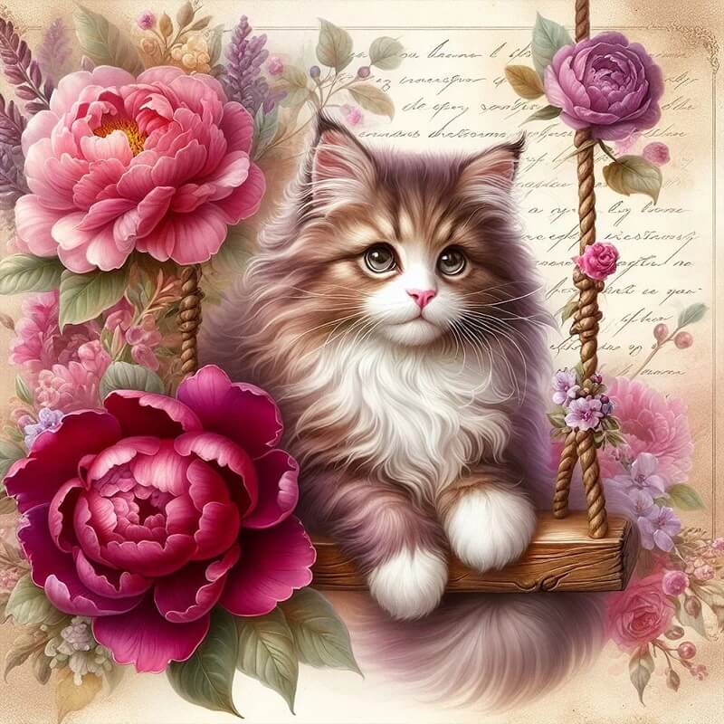 Cat On Swing Diamond Painting