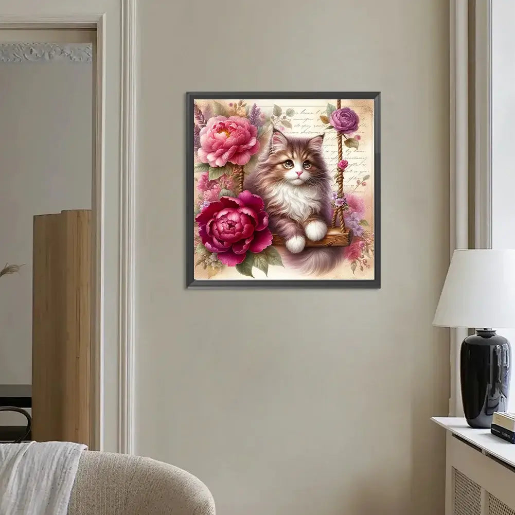Cat On Swing Diamond Painting Kit