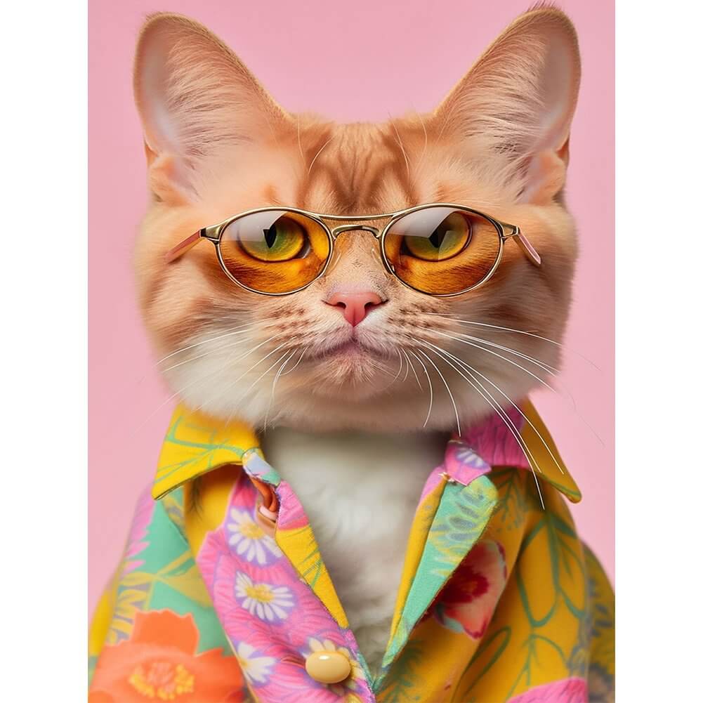 Cat With Glasses Diamond Painting