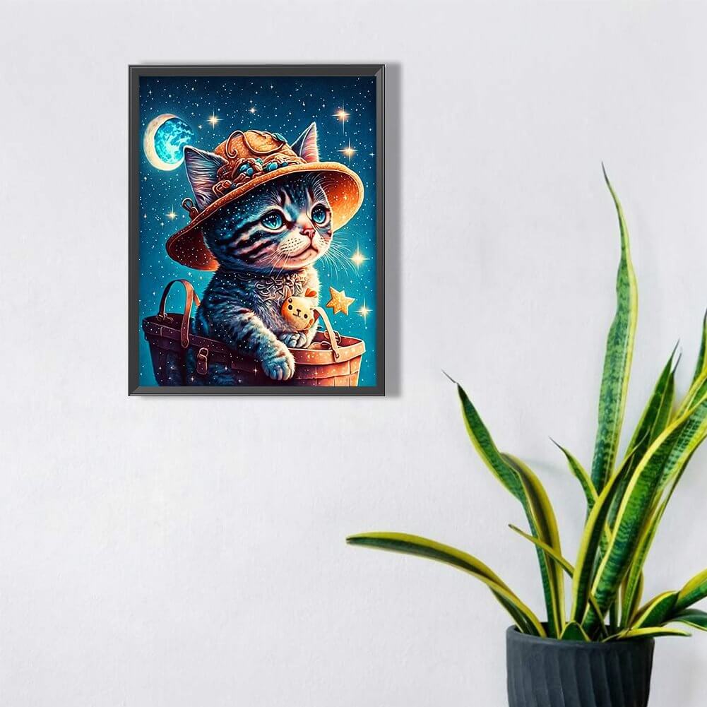 Cat With Hat Under Moon 5D DIY Diamond painting
