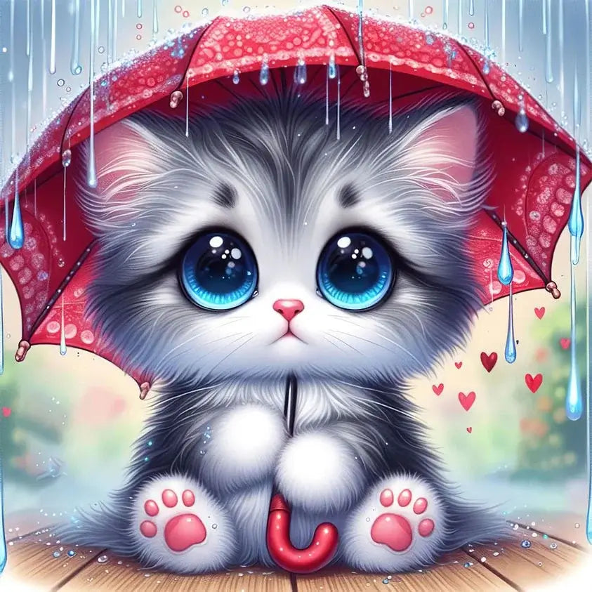 5D DIY Diamond Painting - Full Round / Square - Cat With Umbrella