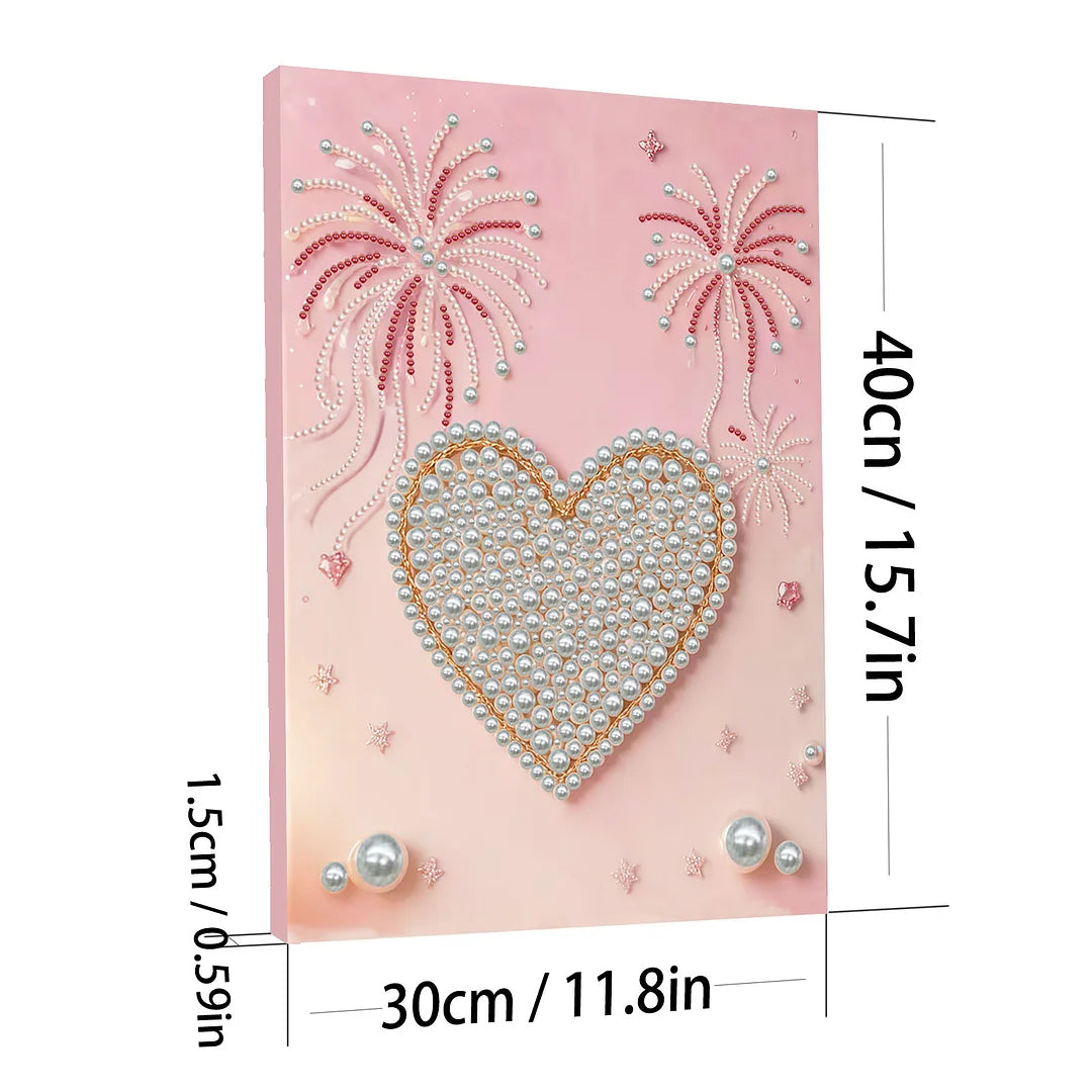 DIY Pearl Painting With Frame - Handmade Self-Adhesive Pearls - Heart (30*40cm) A