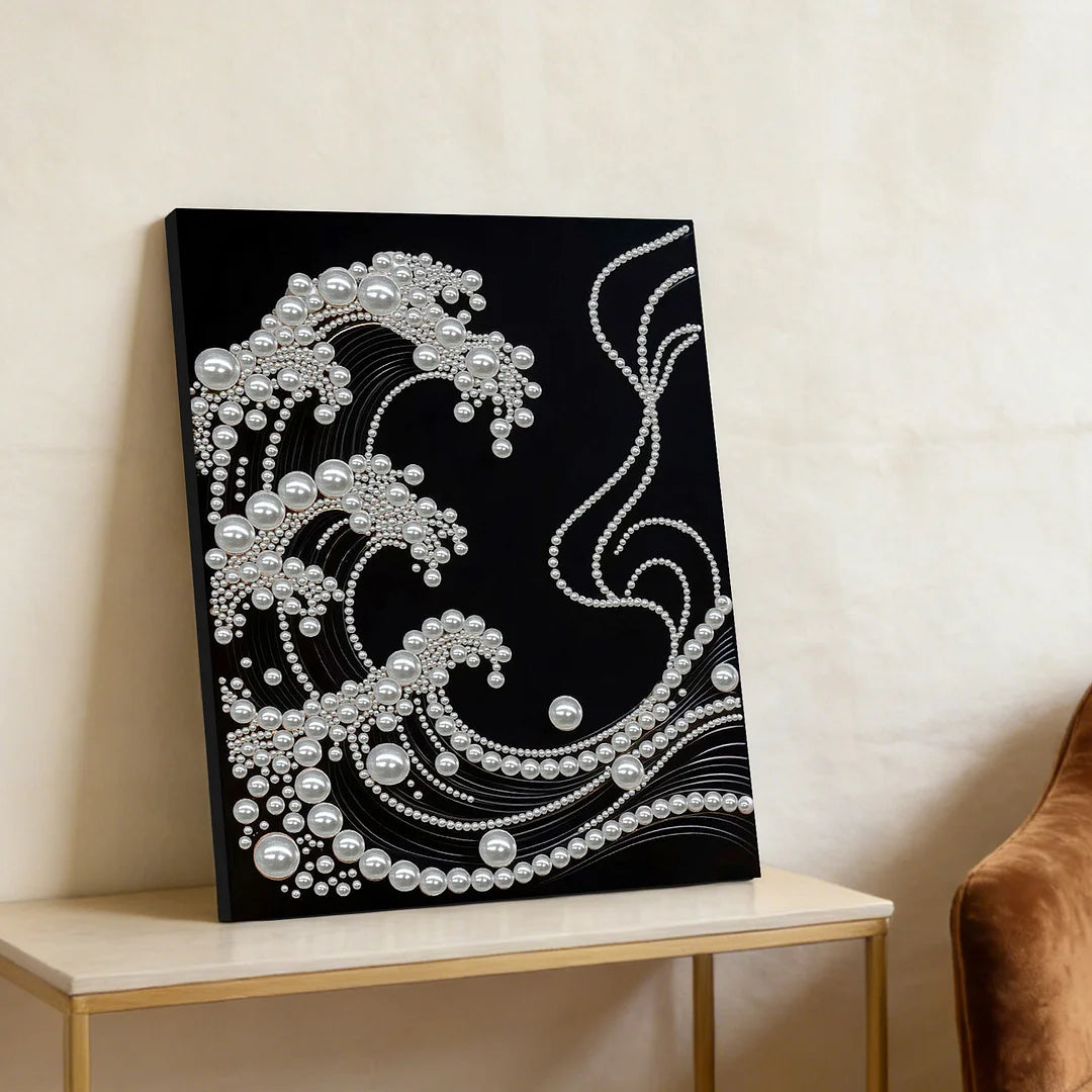DIY Pearl Painting With Frame - Handmade Self-Adhesive Pearls - Waves (30*40cm) E