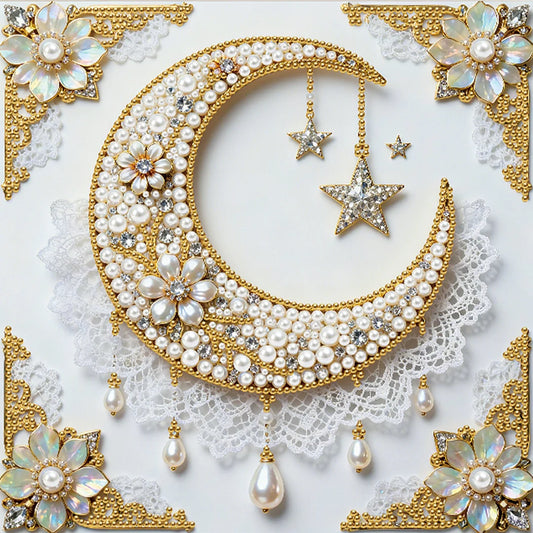 DIY Pearl Painting With Frame - Handmade Self-Adhesive Pearls - Stars and Moon (25*25cm)