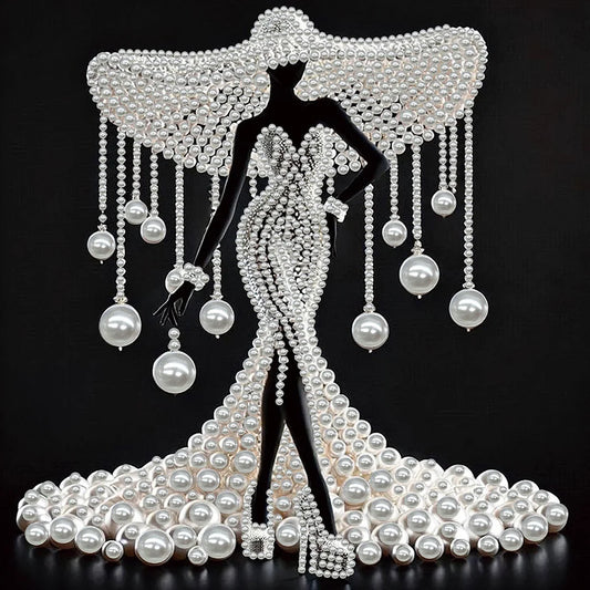 DIY Pearl Painting With Frame - Handmade Self-Adhesive Pearls - White Pearl Lady (30*30cm) A