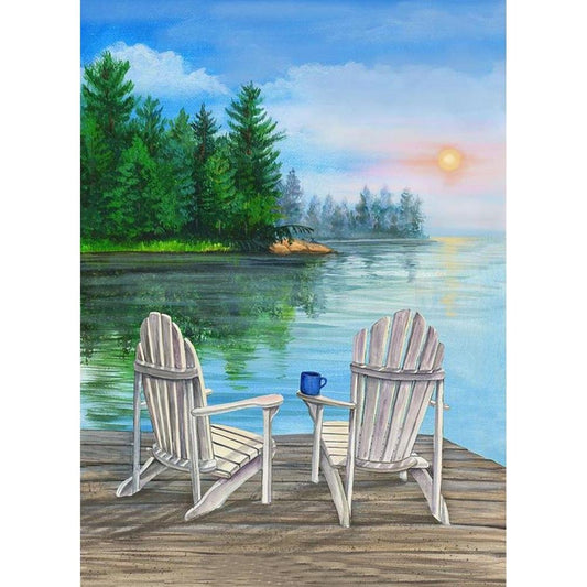 5D Diy Diamond Painting Kit Full Round Beads Lakeside Chair