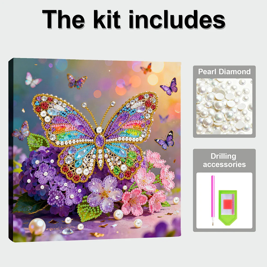 DIY Pearl Painting With Frame - Handmade Self-Adhesive Pearls - Butterfly (25*25cm) A