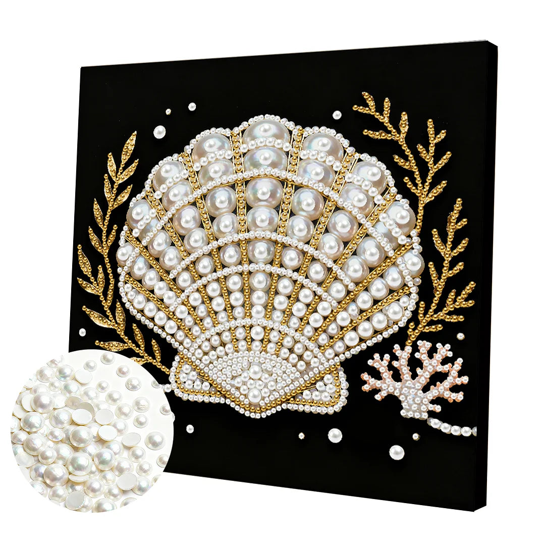 DIY Pearl Painting With Frame - Handmade Self-Adhesive Pearls - Shell (25*25cm) B
