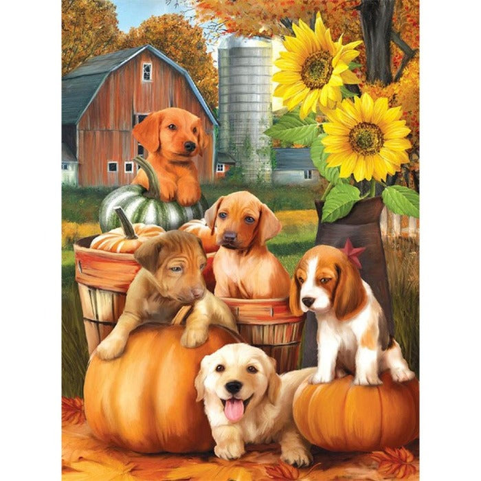 Pumpkin Dog Hand Painted Canvas Oil Art Picture Craft Home Wall Decor