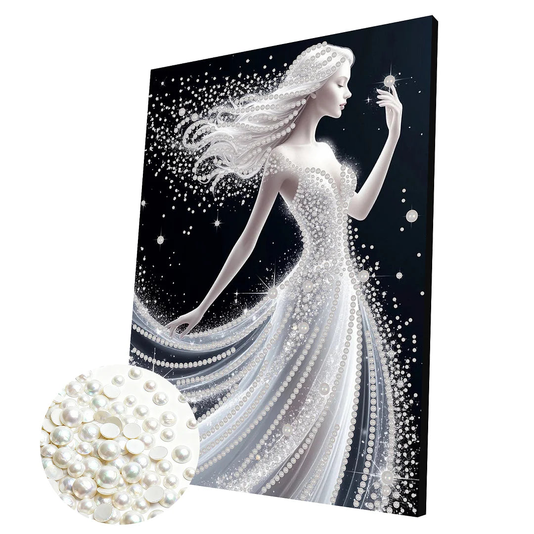 DIY Pearl Painting With Frame - Handmade Self-Adhesive Pearls - Girl (30*40cm) A