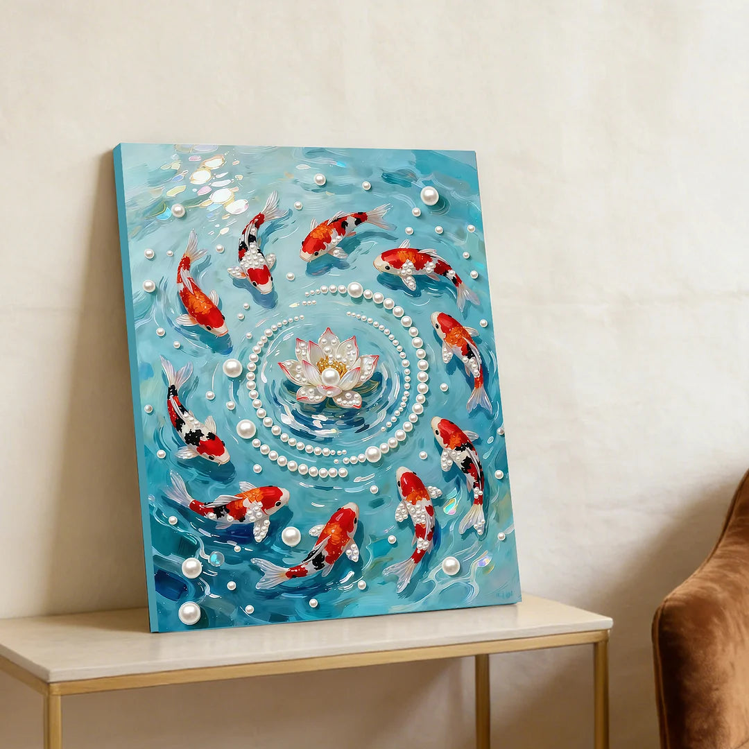 DIY Pearl Painting With Frame - Handmade Self-Adhesive Pearls - goldfish (30*40cm)