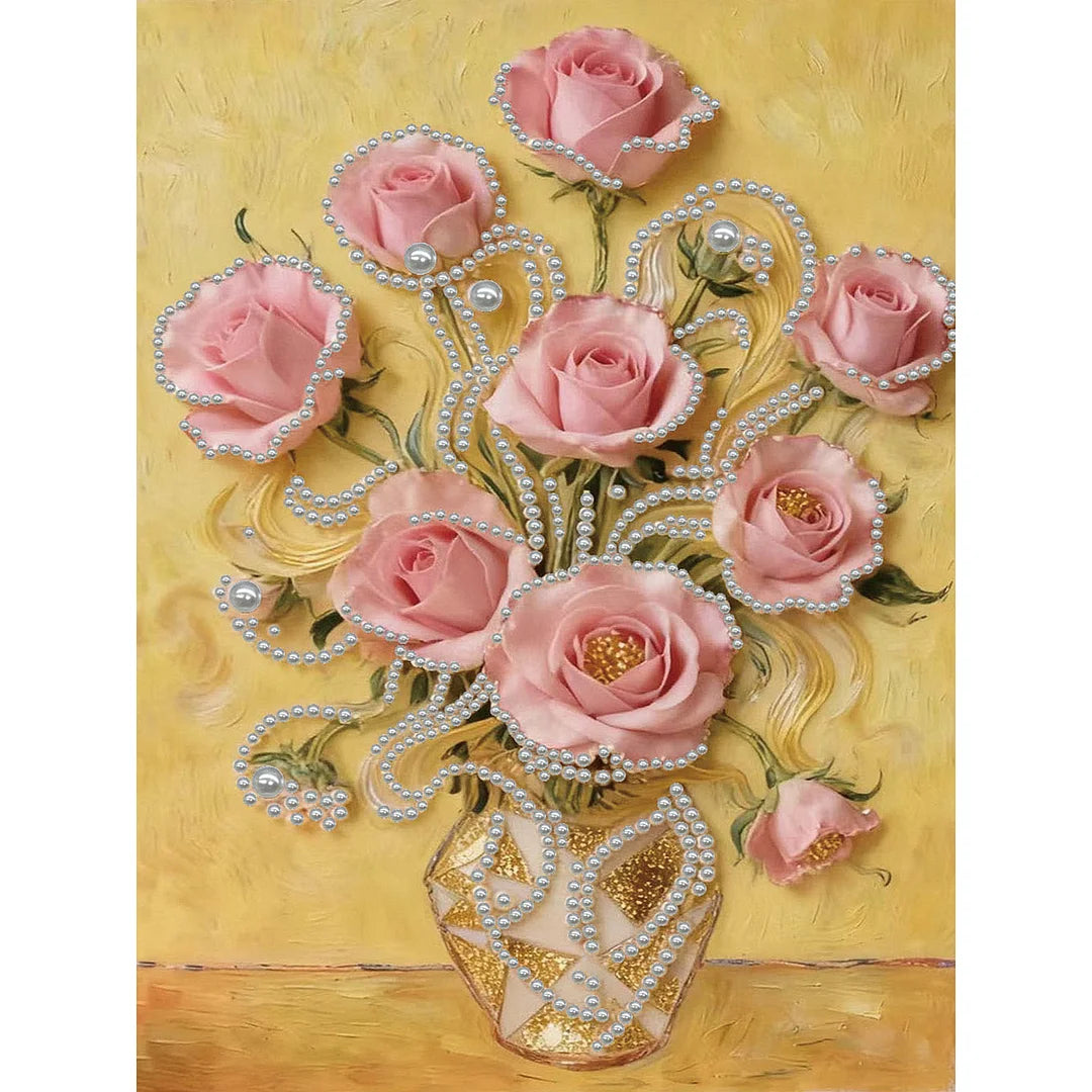 DIY Pearl Painting With Frame - Handmade Self-Adhesive Pearls - Vase (30*40cm) C