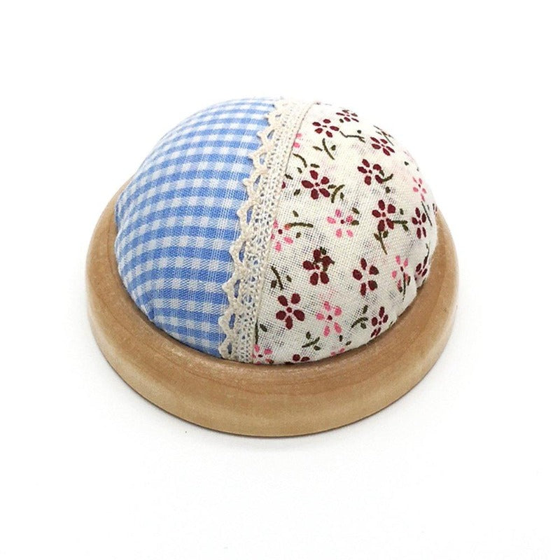 Round Pin Cushion With Wooden Base(Random Color)