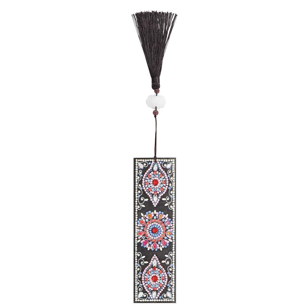 DIY Special Shaped Diamond Painting Colorful Flower Leather Tassel Bookmark