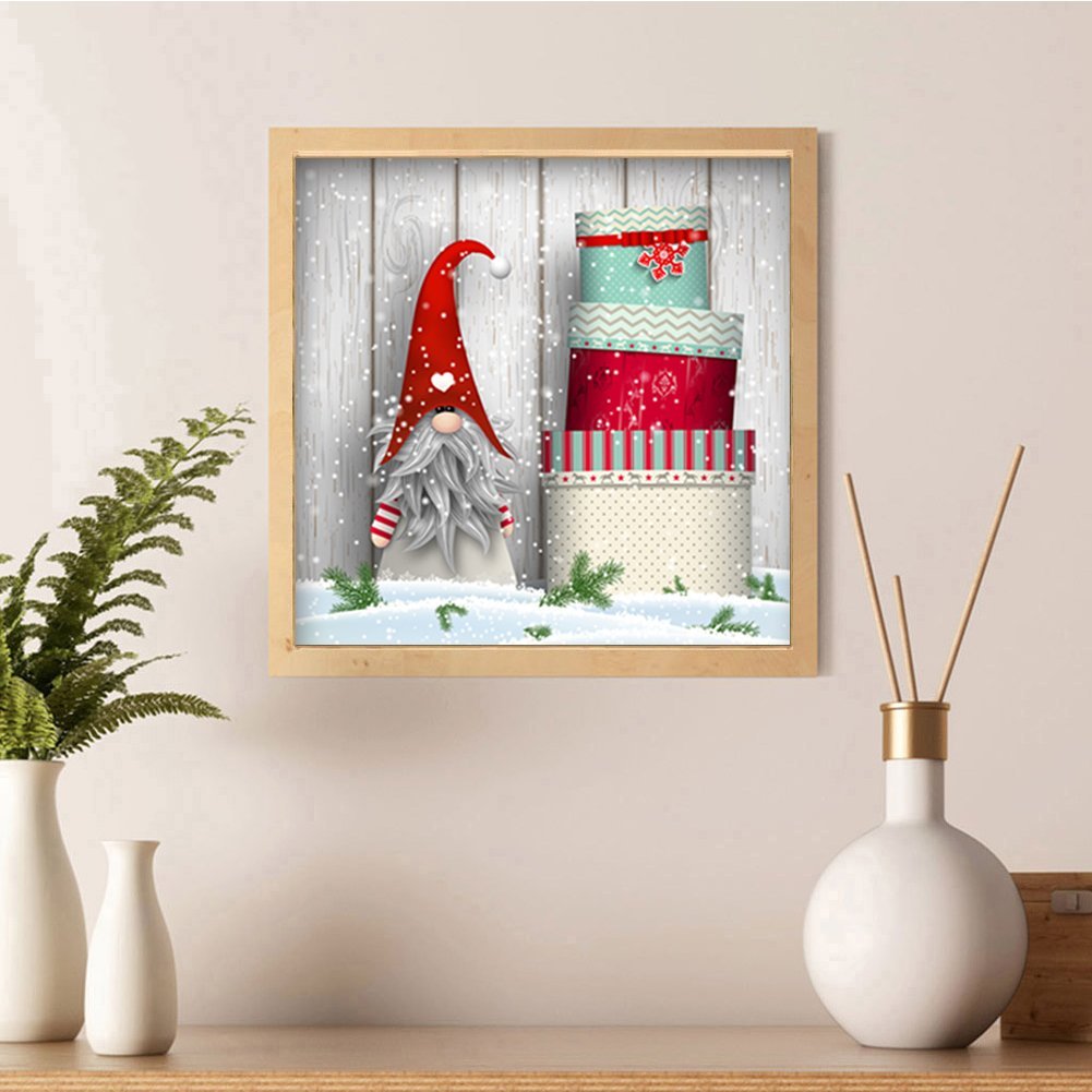 Gnome With Christmas Gifts Box Diamond Art