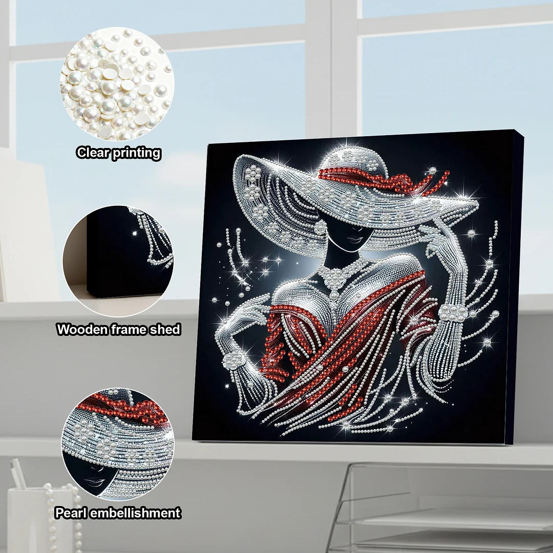 DIY Pearl Painting With Frame - Handmade Self-Adhesive Pearls - Lady (30*30cm) E