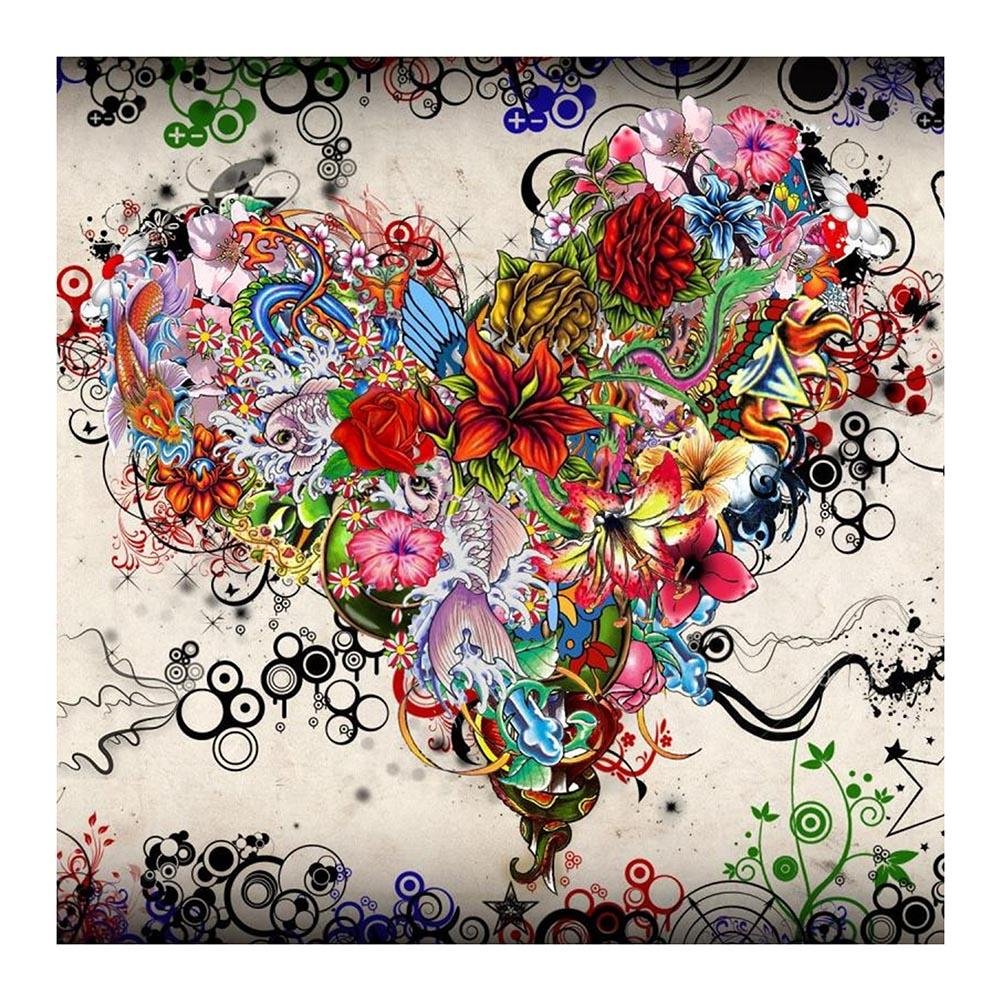 5D Diy Diamond Painting Kit Full Round Beads Flower Heart
