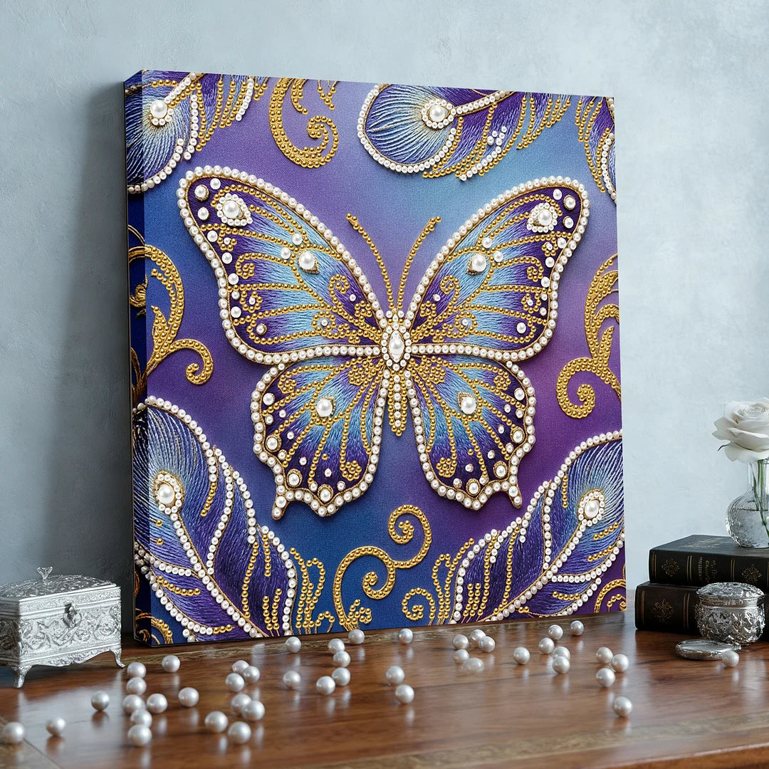 DIY Pearl Painting With Frame - Handmade Self-Adhesive Pearls - Butterfly (25*25cm) G