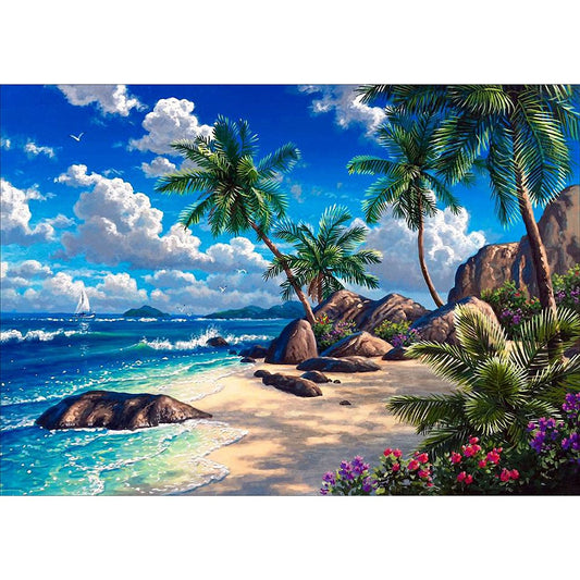 5D Diy Diamond Painting Kit Full Round Beads Seaside View