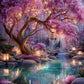 DIY Diamond Painting Kit - Full Round / Square - Cherry Blossom Tree By Stream