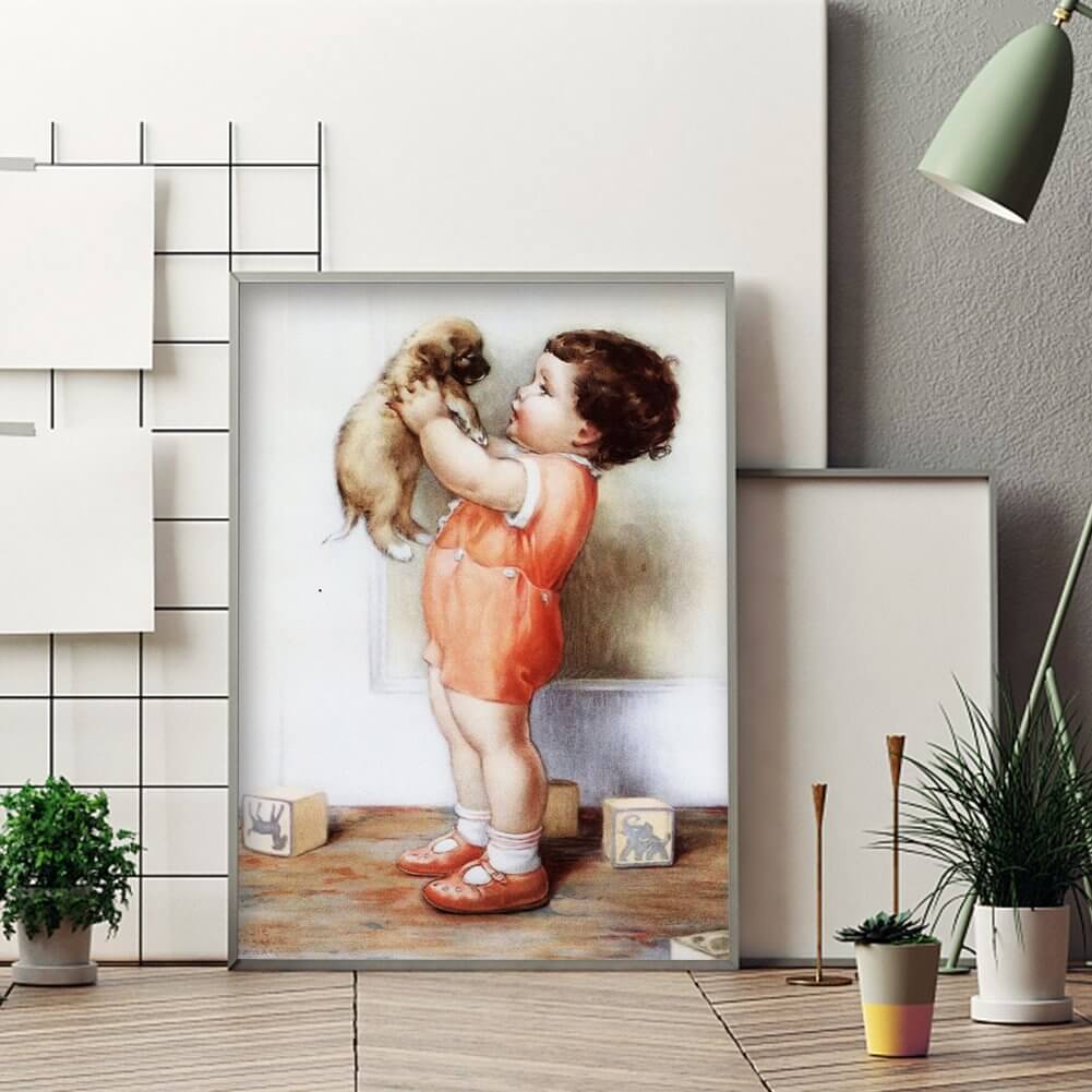 child with dog diamond painting kit