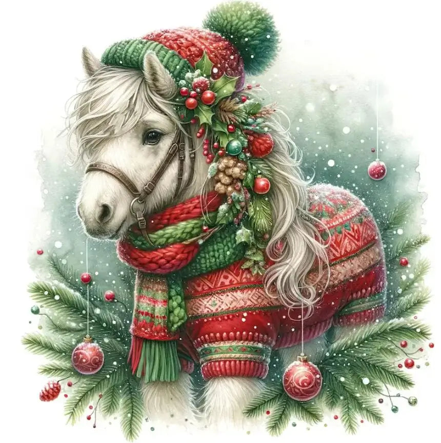 5D DIY Diamond Painting Kit - Full Round / Square - Christmas Horse A