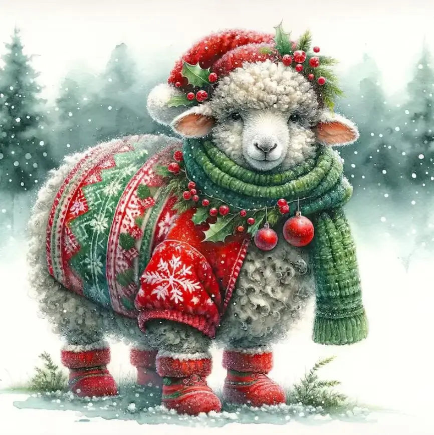5D DIY Diamond Painting Kit - Full Round / Square - Christmas Sheep B