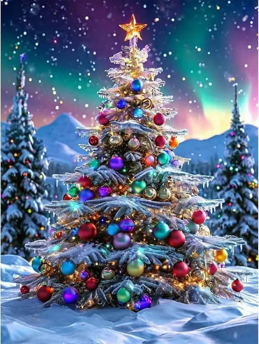DIY Diamond Painting Kit - Full Round / Square - Christmas Tree Under Aurora