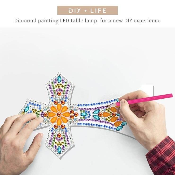 Cross Religion Diamond Painting Led Table Lamp Ornament