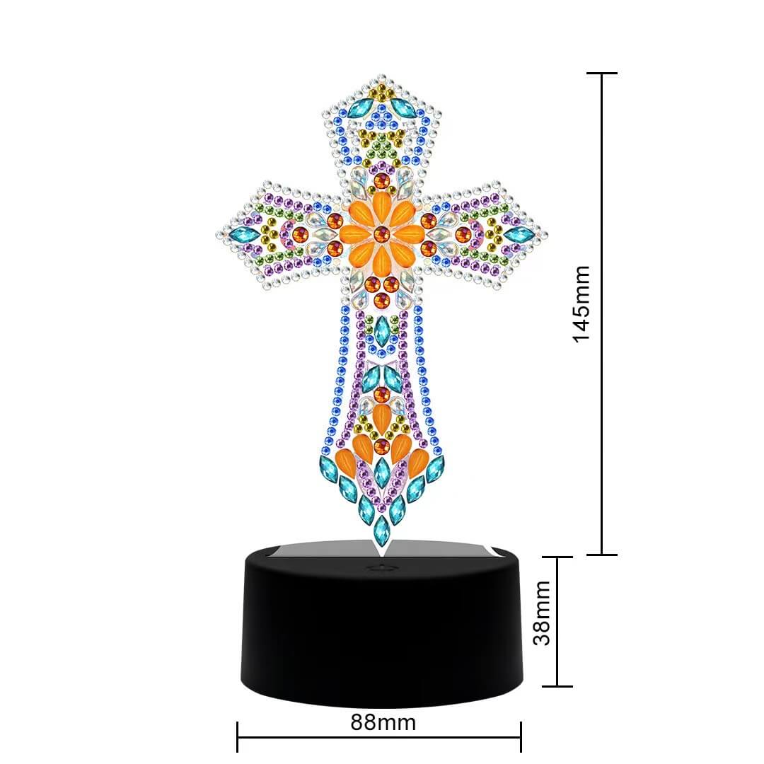 DIY Cross Religion Diamond Painting Led Table Lamp Ornament Size