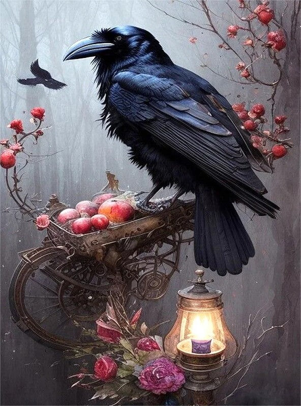 Crow On Branch Diamond Painting