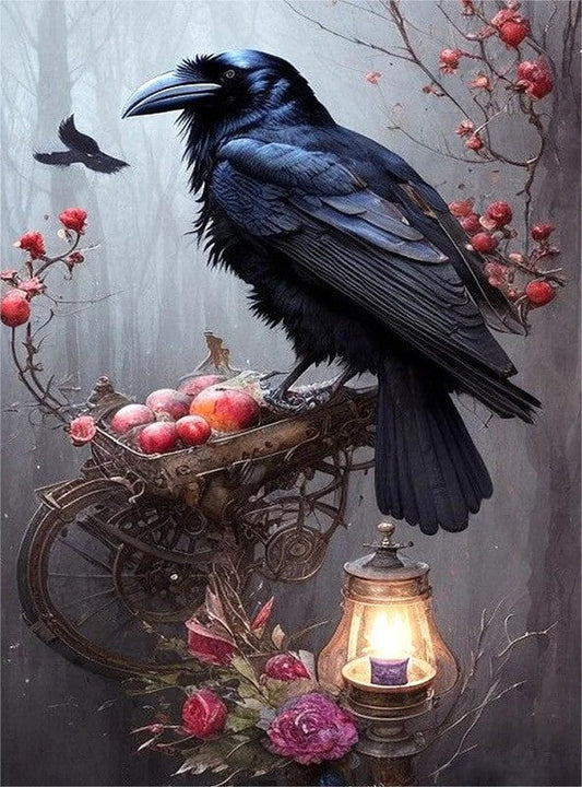 Crow On Branch Diamond Painting