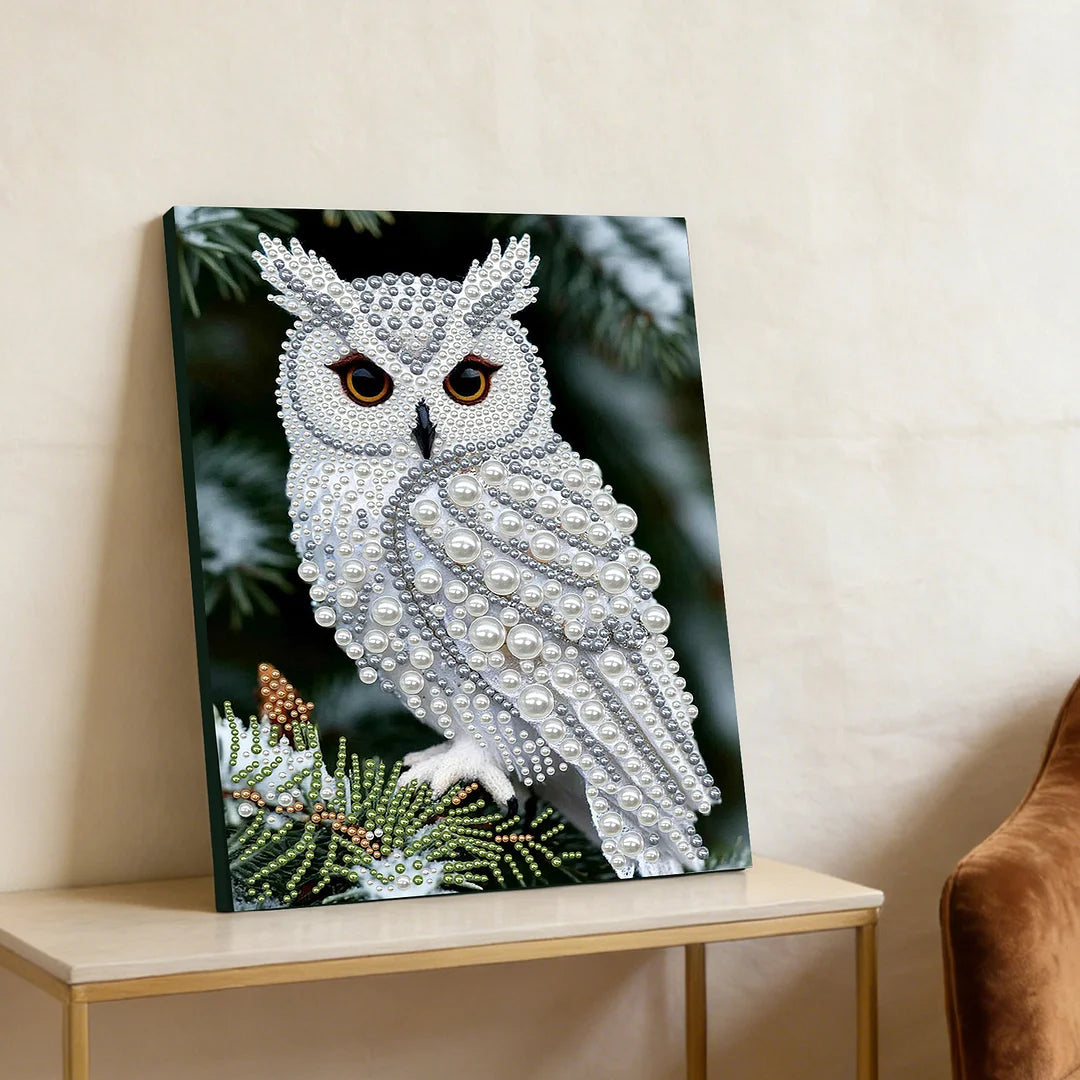 DIY Pearl Painting With Frame - Handmade Self-Adhesive Pearls - Owl (30*40cm)