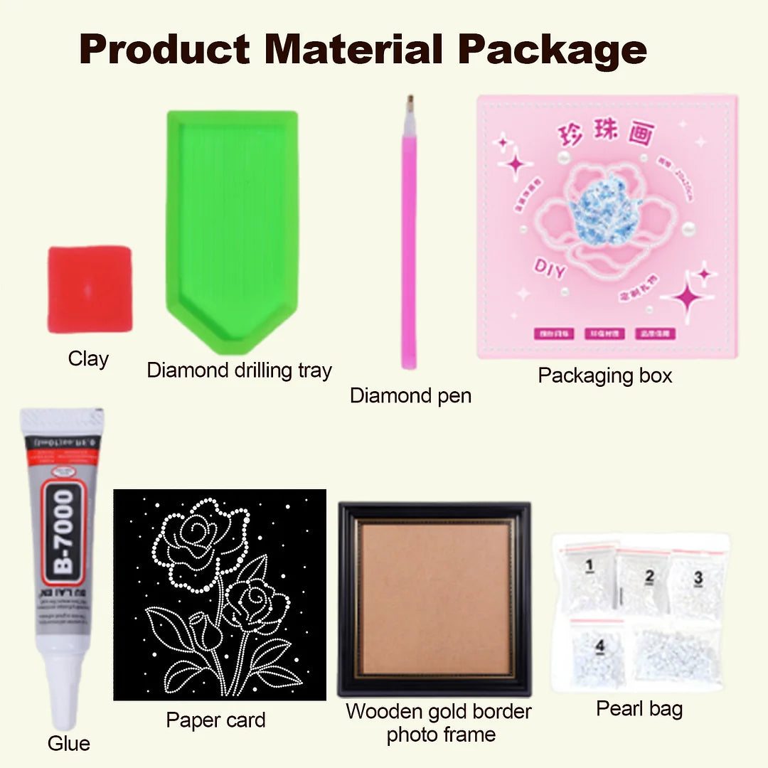 DIY Pearl Painting With Frame - Handmade Self-Adhesive Pearls - Flowers (27*27cm)
