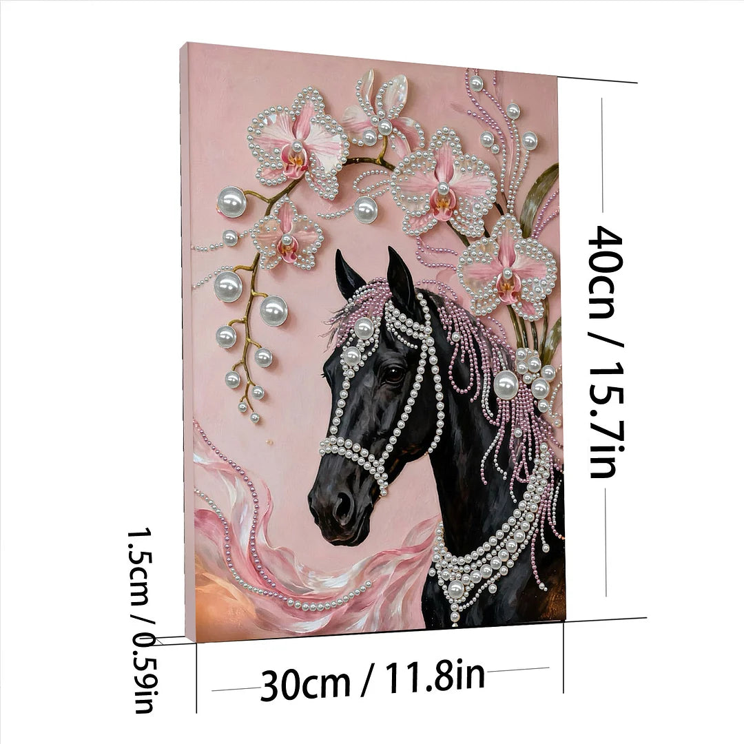 DIY Pearl Painting With Frame - Handmade Self-Adhesive Pearls - Horse (30*40cm) B