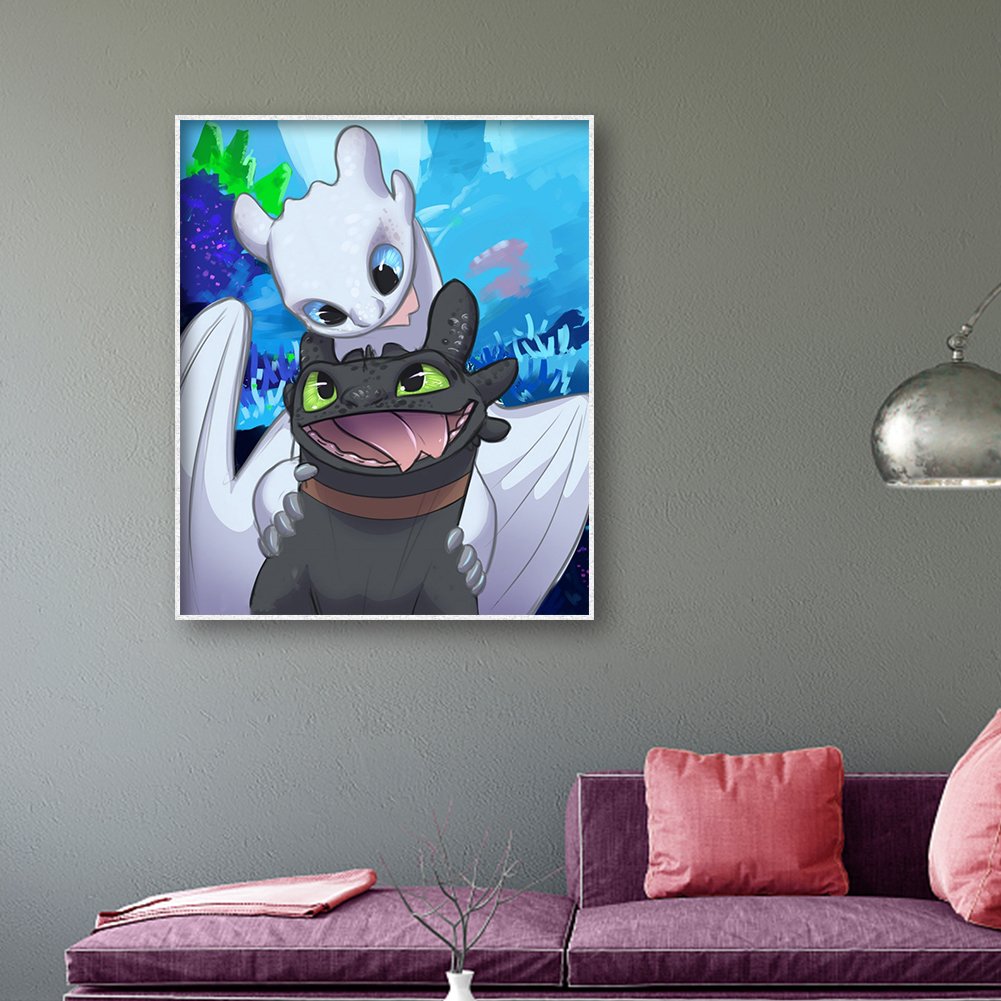 Diamond Painting - Full Round - Black White Dragon B