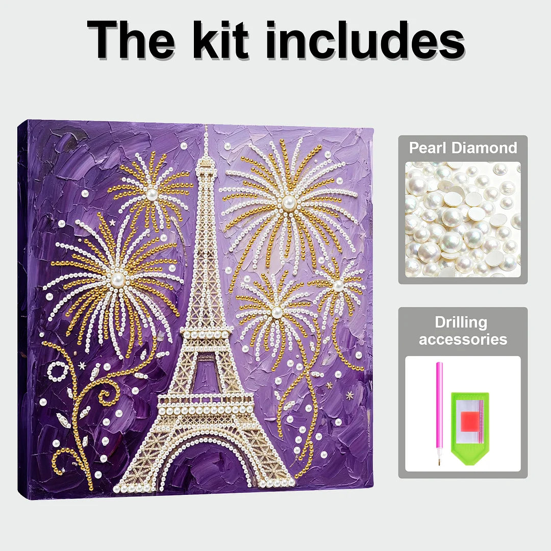 DIY Pearl Painting With Frame - Handmade Self-Adhesive Pearls - Eiffel Tower (25*25cm)